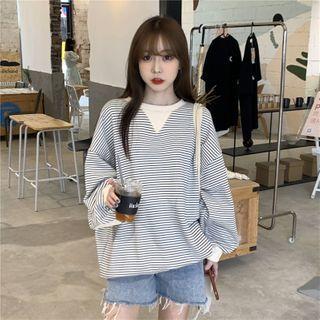Striped Long-sleeve Loose-fit Sweatshirt - 2 Colors