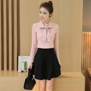 Tie-neck Lace Long-sleeve Top