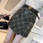 Double Breasted Plaid Mini Wrap Skirt