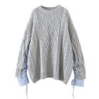 Long Sleeve Cable-knit Paneled Loose-fit Sweater