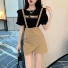 Short-sleeve Lettering T-shirt / Mini Asymmetrical Jumper Skirt