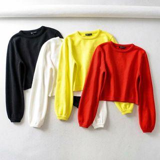 Round Neck Plain Cropped Sweater