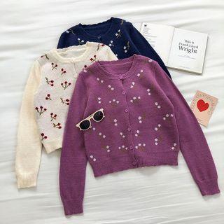 Print Crewneck Long-sleeve Cardigan