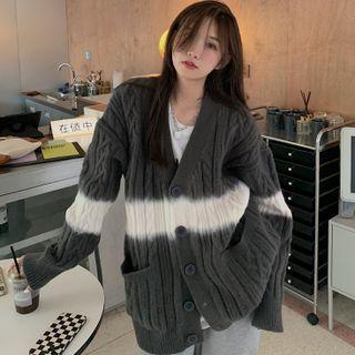 Two-tone Cable Knit Loose-fit Cardigan