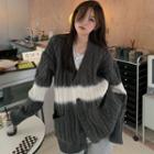 Two-tone Cable Knit Loose-fit Cardigan