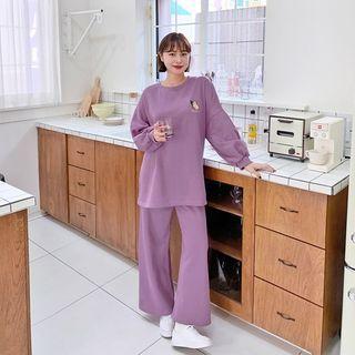 Bunny Embroidery Sweatshirt & Sweatpants Set
