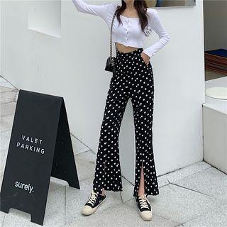 Dotted Front-slit Cropped Boot-cut Pants