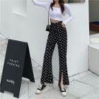 Dotted Front-slit Cropped Boot-cut Pants