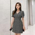 Short-sleeve Houndstooth Minidress