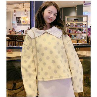 Collared Dotted Pullover / A-line Midi Skirt