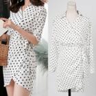 Long-sleeve Polka Dot Asymmetric Mini Dress
