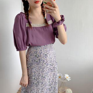 Two-way Short-sleeve Square-neck Blouse