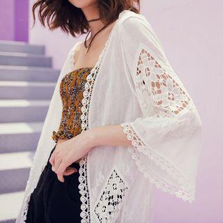 Lace Panel Open Front Jacket White - One Size