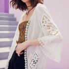 Lace Panel Open Front Jacket White - One Size
