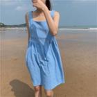 Square Neck Sleeveless A-line Dress Blue - One Size