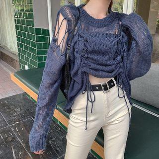 Distressed Loose-fit Knit Top As Figure - One Size