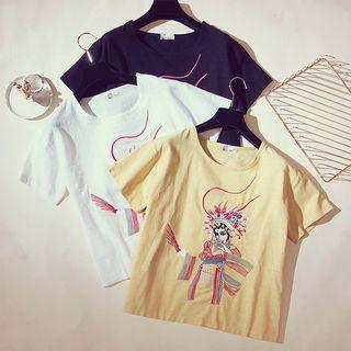 Chinese Opera Embroidered Short-sleeve T-shirt