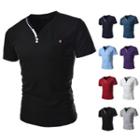 Short-sleeve Buttoned V-neck T-shirt