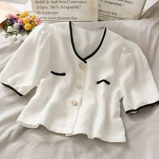 Contrasted Cropped V-neck Shirt