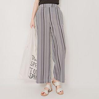 Striped Cropped Wide Leg Chiffon Pants