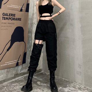 Cropped Tank Top / Cutout Harem Pants