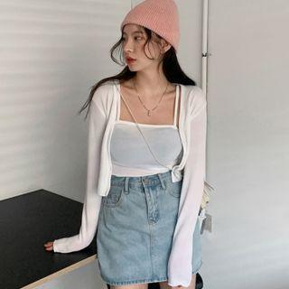 Cropped Set: Slim Cardigan + Camisole Top