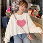 Sequined Heart Long-sleeve T-shirt White - One Size