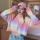 Ombre Cropped Cardigan Pink & Purple & Blue - One Size