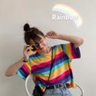 Rainbow-stripe Crop T-shirt