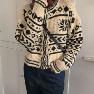 Pattern Printed Knit Cardigan