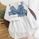 Set: Plain Shirt + Cropped Denim Camisole Top