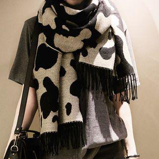 Cow Print Shawl Black & Beige - One Size