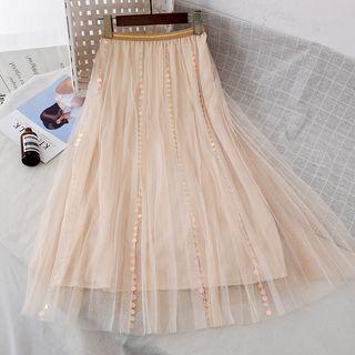 Sequin A-line Midi Mesh Skirt