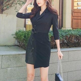 3/4 Sleeve Panel Single-breast Sheath Dress