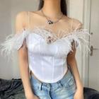 Cold-shoulder Fringed Trim Crop Top