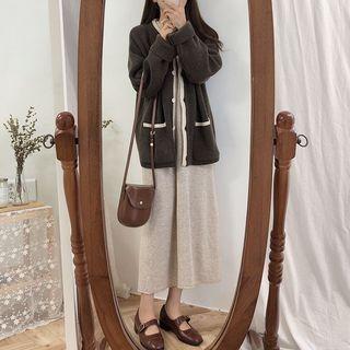 Long-sleeve Midi Polo Dress / Contrast Trim Cardigan
