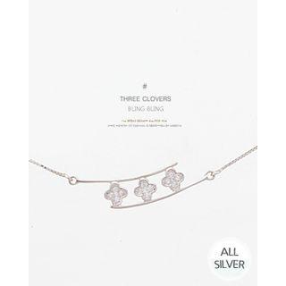 Rhinestone Clover-pendant Silver Chain Necklace