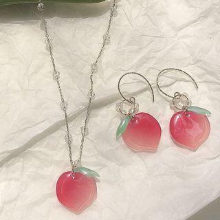 Peach Pendant Chain Necklace / Dangle Earring