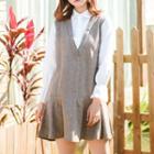 Mock Two-piece Ruffle Hem Long-sleeve Dress