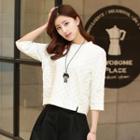 3/4-sleeve Embossed Pullover