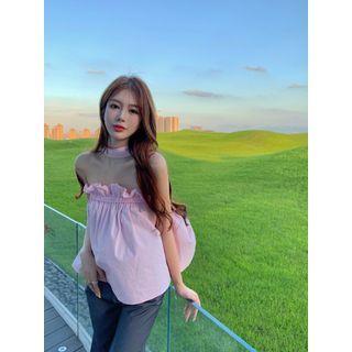 Sleeveless Halter Off-shoulder Ruffle Top