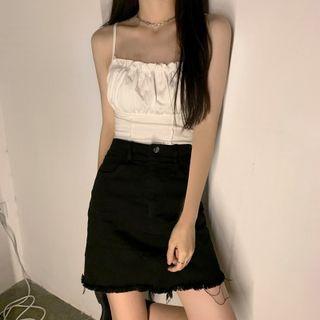 Cropped Camisole Top / Distressed Mini A-line Skirt