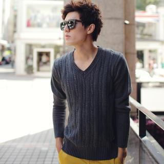 V-neck Cable-knit Top