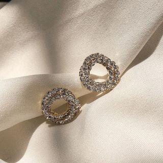 Layered Rhinestone Earring 1 Pair - White - One Size