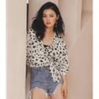 Floral 3/4-sleeve Top Black Floral - White - One Size