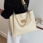 Chain Detail Applique Faux Leather Tote Bag