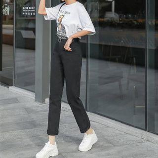 High-waist Cropped Straight Leg Jeans With Belt