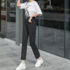 High-waist Cropped Straight Leg Jeans With Belt