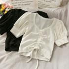 Puff-sleeve Drawstring Crop T-shirt