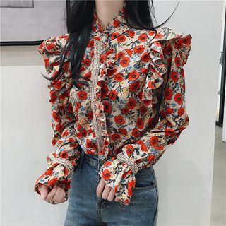 Ruffled Floral Shirt As Shown In Figure - One Size